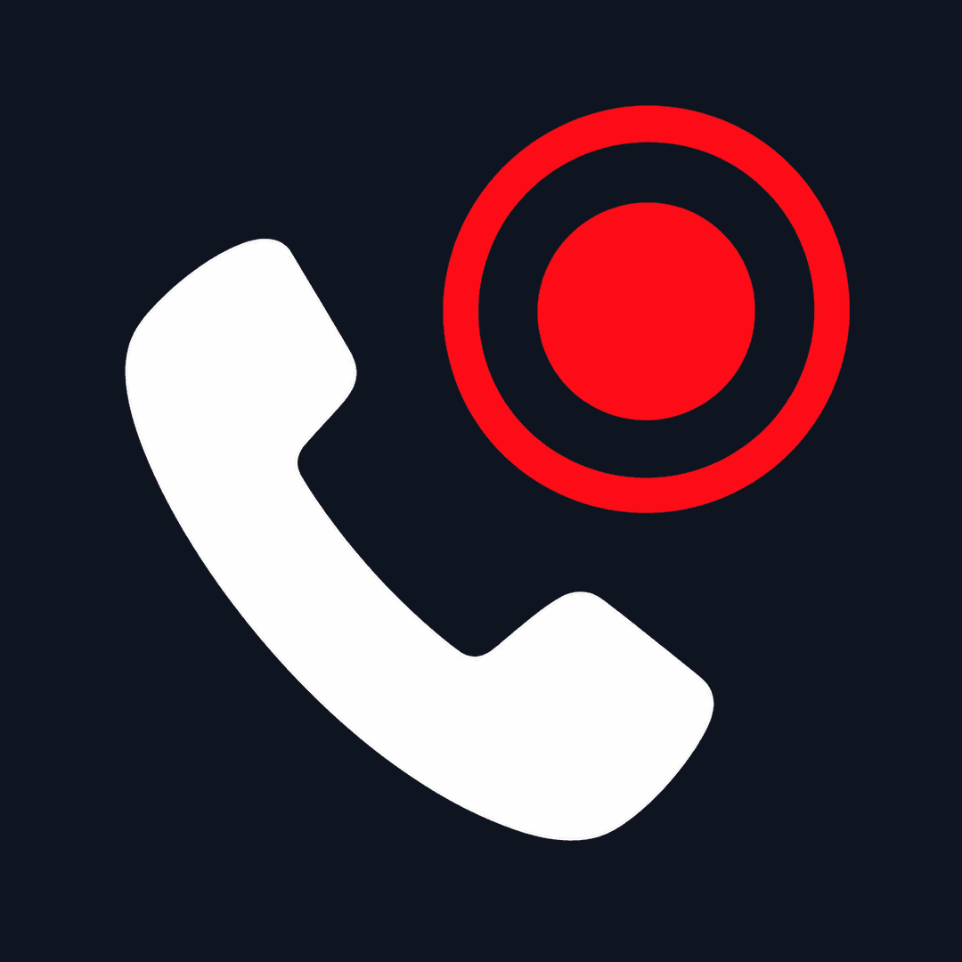 Recorded Calls: white phone handset and red recording dot with a ring